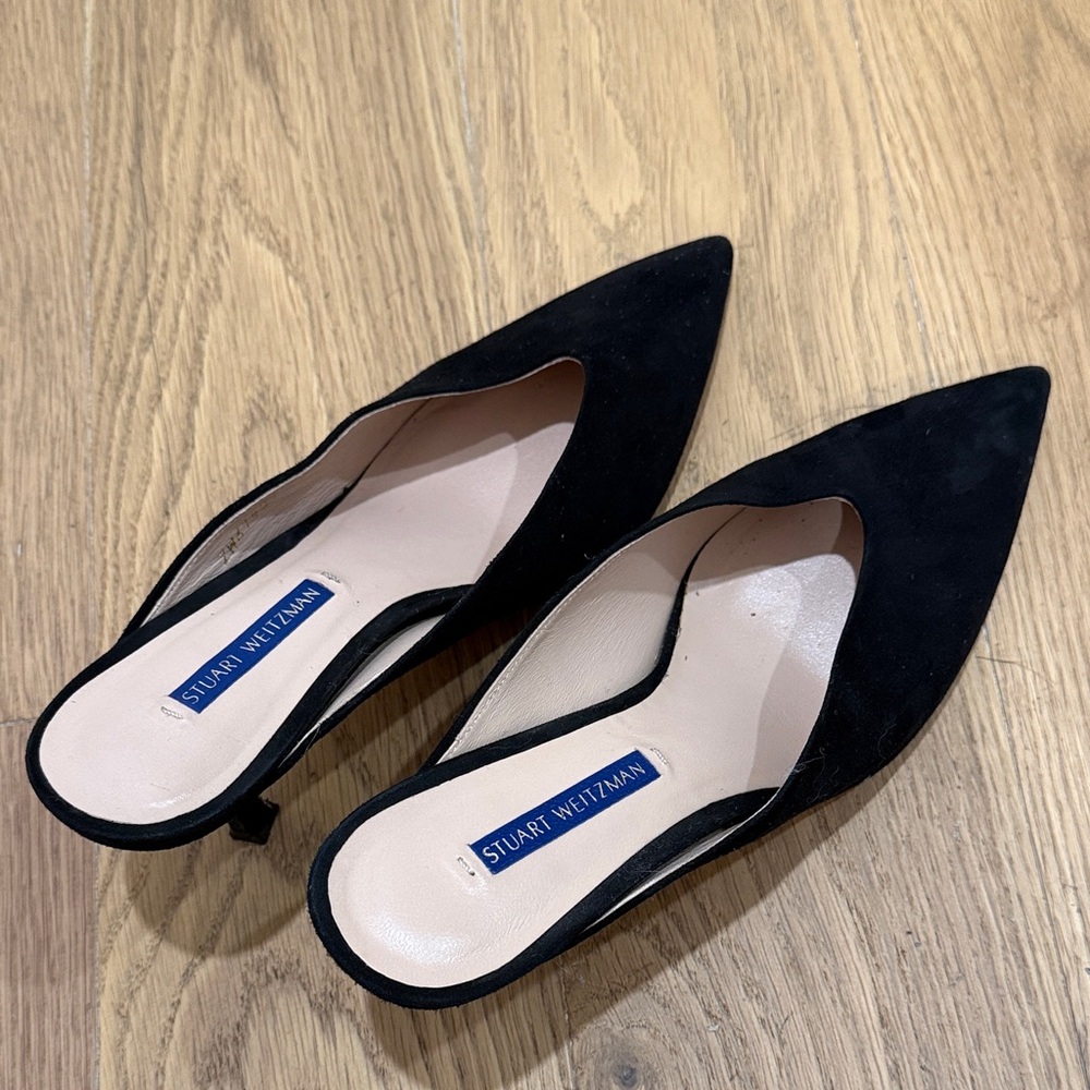Stuart Weitzman Black Suede Mules